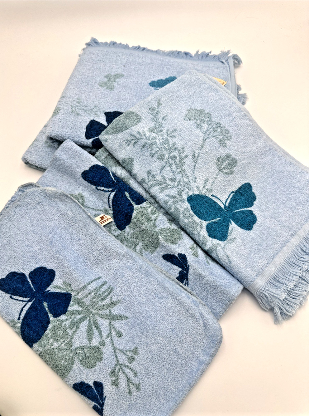 Set Of Vintage Cannon Blue Butterfly Towel Set. NWT
